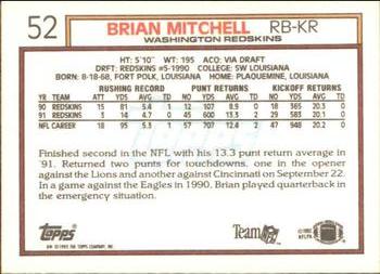 1992 Topps #52 Brian Mitchell Back