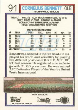 1992 Topps #91 Cornelius Bennett Back