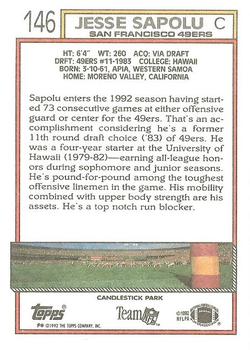 1992 Topps #146 Jesse Sapolu Back