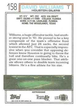 1992 Topps #158 David Williams Back