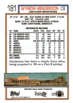 1992 Topps #181 Wymon Henderson Back