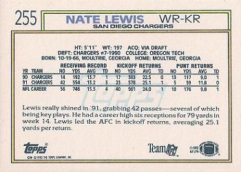 1992 Topps #255 Nate Lewis Back