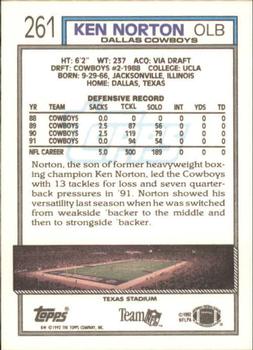 1992 Topps #261 Ken Norton Back