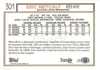 1992 Topps #301 Eric Metcalf Back