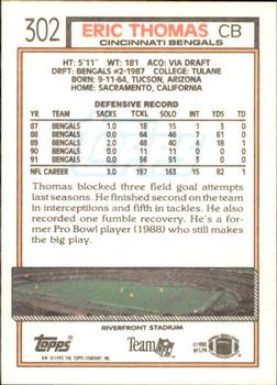 1992 Topps #302 Eric Thomas Back