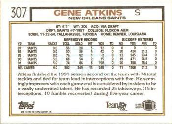 1992 Topps #307 Gene Atkins Back