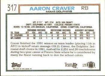 1992 Topps #317 Aaron Craver Back