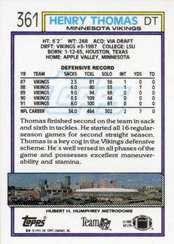 1992 Topps #361 Henry Thomas Back
