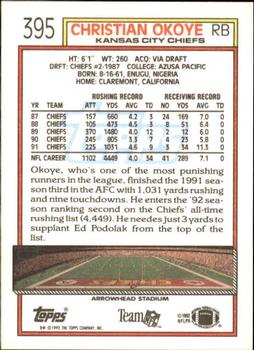 1992 Topps #395 Christian Okoye Back