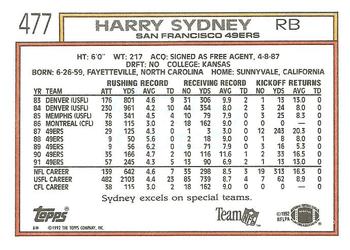 1992 Topps #477 Harry Sydney Back