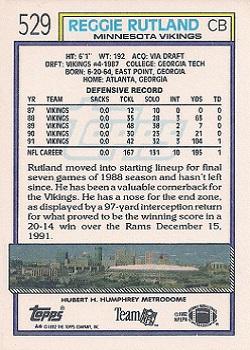 1992 Topps #529 Reggie Rutland Back