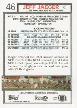 1992 Topps #46 Jeff Jaeger Back