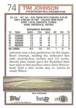 1992 Topps #74 Tim Johnson Back