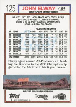 1992 Topps #125 John Elway Back