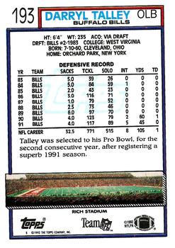 1992 Topps #193 Darryl Talley Back