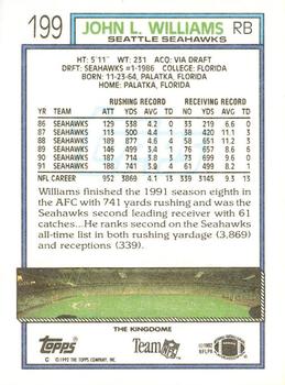 1992 Topps #199 John L. Williams Back