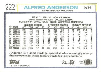 1992 Topps #222 Alfred Anderson Back