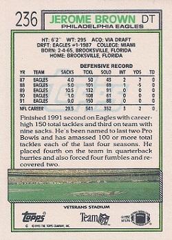 1992 Topps #236 Jerome Brown Back