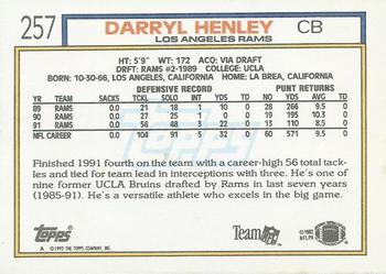 1992 Topps #257 Darryl Henley Back