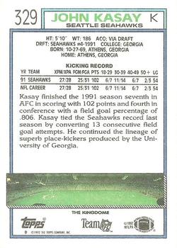 1992 Topps #329 John Kasay Back