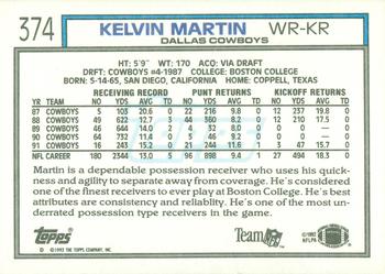 1992 Topps #374 Kelvin Martin Back