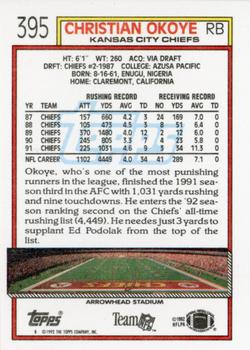 1992 Topps #395 Christian Okoye Back