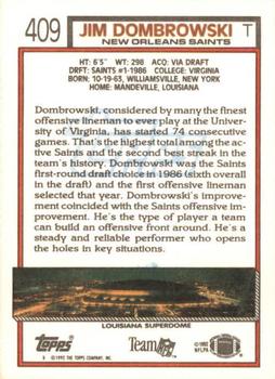 1992 Topps #409 Jim Dombrowski Back