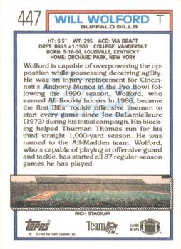 1992 Topps #447 Will Wolford Back