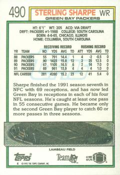 1992 Topps #490 Sterling Sharpe Back