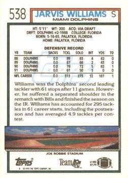 1992 Topps #538 Jarvis Williams Back