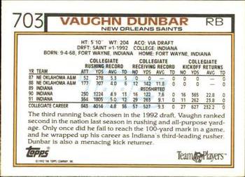1992 Topps #703 Vaughn Dunbar Back