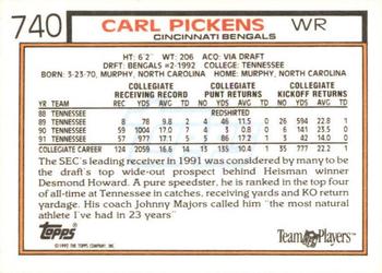 1992 Topps #740 Carl Pickens Back