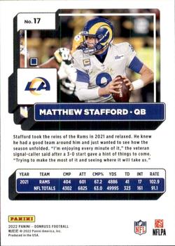 2022 Donruss #17 Matthew Stafford Back