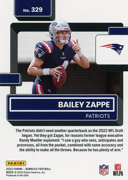 2022 Donruss #329 Bailey Zappe Back
