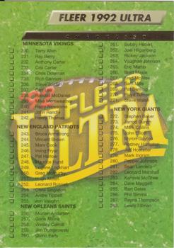 1992 Ultra #449 Checklist: 230-340 Front