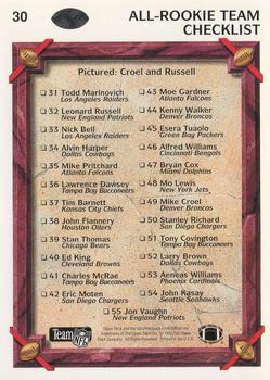 1992 Upper Deck #30 All-Rookie Team Checklist (Mike Croel / Leonard Russell) Back