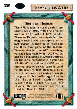 1992 Upper Deck #309 Thurman Thomas Back