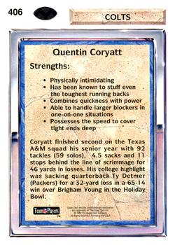 1992 Upper Deck #406 Quentin Coryatt Back