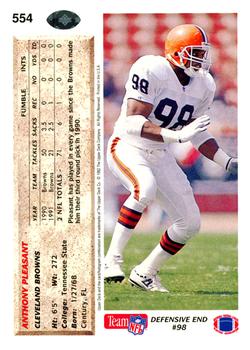 1992 Upper Deck #554 Anthony Pleasant Back
