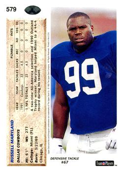 1992 Upper Deck #579 Russell Maryland Back