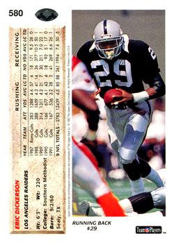 1992 Upper Deck #580 Eric Dickerson Back