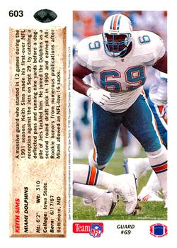 1992 Upper Deck #603 Keith Sims Back