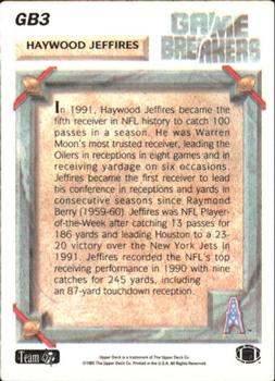 1992 Upper Deck - Game Breakers #GB3 Haywood Jeffires Back