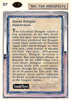 1992 Upper Deck - Gold #G7 David Klingler Back