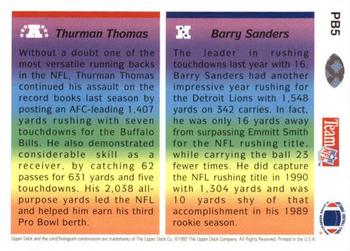 1992 Upper Deck - Pro Bowl #PB5 Thurman Thomas / Barry Sanders Back