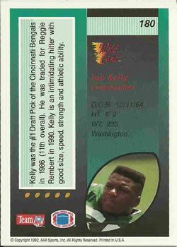 1992 Wild Card #180 Joe Kelly Back