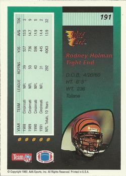 1992 Wild Card #191 Rodney Holman Back