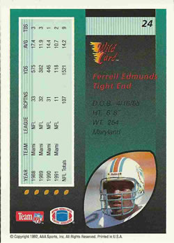 1992 Wild Card #24 Ferrell Edmunds Back