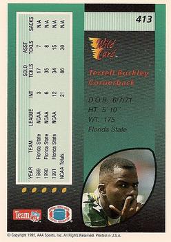 1992 Wild Card #413 Terrell Buckley Back