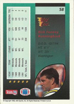 1992 Wild Card #58 Rick Fenney Back